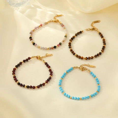 Natural Stone Beaded Bracelet With Stainless Steel Findings Adjustable Link Vintage Elegant Style Jewelry For Women