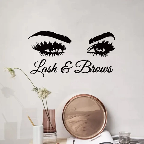 Autocollant Mural Cils Sourcils Lash And Brows PVC Décalcomanie Pour Salon De Beauté Chambre Décor Moderne Noir Art