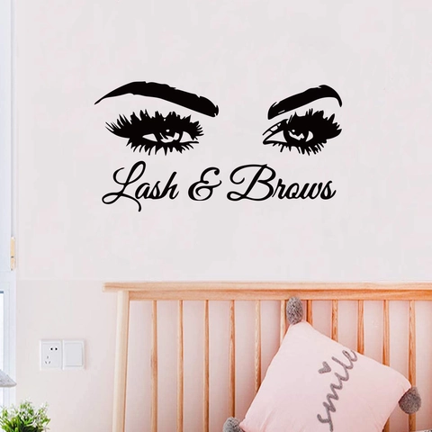 Autocollant Mural Cils Sourcils Lash And Brows PVC Décalcomanie Pour Salon De Beauté Chambre Décor Moderne Noir Art