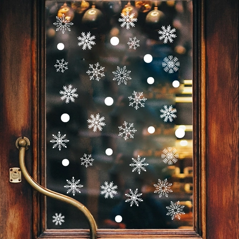 Pegatinas De Ventana De Copos De Nieve Blancos PVC Reutilizables Estáticas Navidad Invierno Decoración De Vidrio