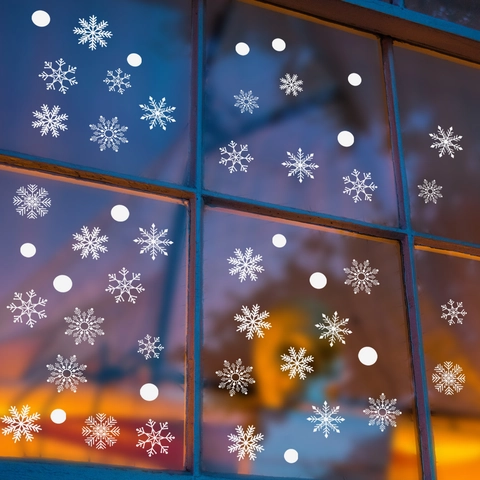 Pegatinas De Ventana De Copos De Nieve Blancos PVC Reutilizables Estáticas Navidad Invierno Decoración De Vidrio