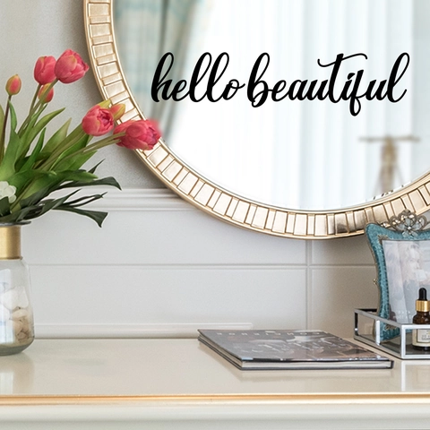 Adesivo Murale Hello Beautiful PVC Vinile Specchio Decalcomania Scrittura Artistica Decorazione Casa Minimalista Nero