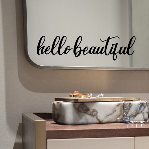 Adesivo Murale Hello Beautiful PVC Vinile Specchio Decalcomania Scrittura Artistica Decorazione Casa Minimalista Nero