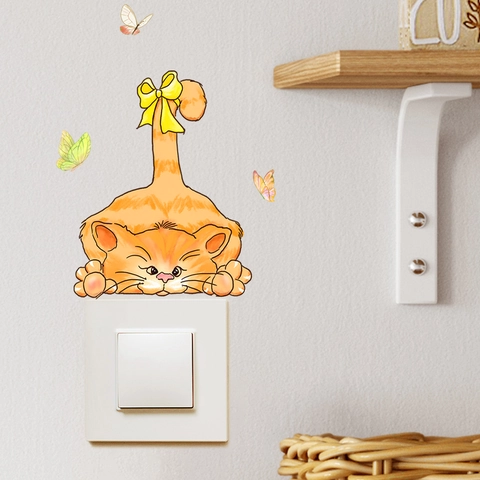 Cartoon Katze Schmetterling Leuchtend Schalter Wandtattoo Leuchtet Im Dunkeln PVC Aufkleber Für Schlafzimmer Wohnzimmer Deko