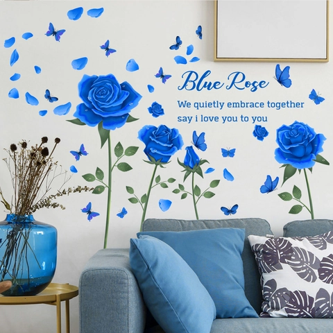 Rose Flower Butterfly Wall Sticker PVC Romantic English Lettering Decal For Living Room Bedroom Decoration Mural