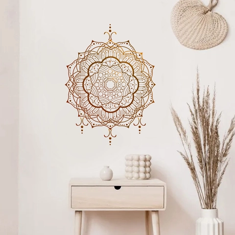 Bohemian Mandala Wall Sticker PVC Self Adhesive Gold Brown Zen Geometric Pattern Decal For Living Room Bedroom Home Decor