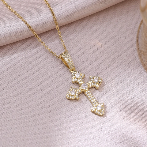 Collana Con Pendente A Croce Acciaio Inossidabile Zircone Pavé Vintage Hip Hop Stile Gioielli Di Moda Per Donna Accessorio