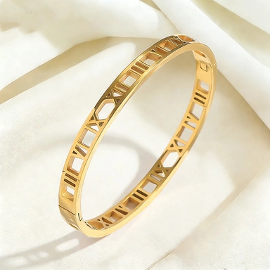 Bracelet Jonc en Acier Inoxydable Chiffres Romains Ajouré pour Femme Or Argent Bijoux de Mode Minimaliste Bracelet Manchette