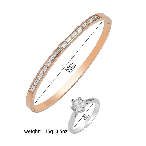 Fashionable Stainless Steel Bangle For Women Inlaid With Rectangular Zircon Elegant Rose Gold Jewelry