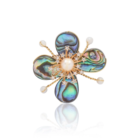 Barock Abalone Muschel Blumen Brosche Mit Süßwasserperle Kupfer Vergoldet Strass Stern Anstecknadel Für Damen Anzug Mantel Schmuck