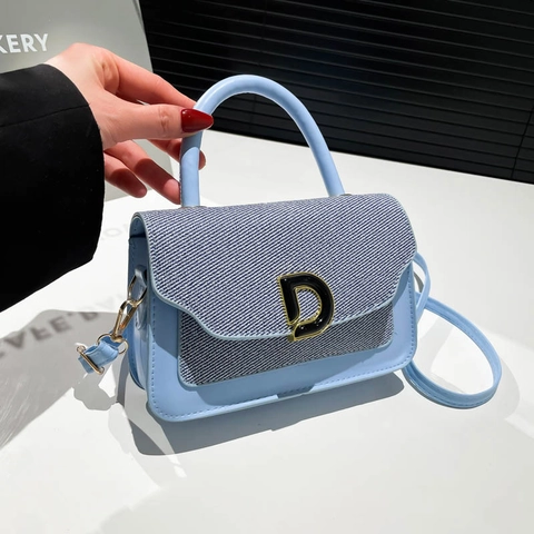 Borsa a Tracolla da Donna in Pelle PU Patchwork Con Fibbia in Metallo Lettera D Trama Intrecciata Borsa a Mano per Uso Quotidiano