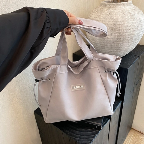 Composietstof Tote Bag Grote Capaciteit Trekkoord Rits Minimalistische Streetwear Schoudertas Voor Dames Studenten