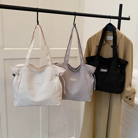 Composietstof Tote Bag Grote Capaciteit Trekkoord Rits Minimalistische Streetwear Schoudertas Voor Dames Studenten