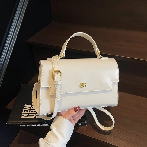 Borsa a Tracolla da Donna in Pelle PU Retrò Borsa a Tracolla Rettangolare con Patta con Fibbia in Metallo Dorato Borsa a Mano Pendolarismo
