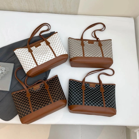 Retro Mode Monogram Bedrukte Shopper Dames PU Leder Street Trendy Grote Capaciteit Schoudertas Handtas