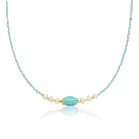 Vintage Palast Stil Perlenkette Choker Mit Natürlichen Süßwasserperlen Und Türkisstein Legierung Perlen Für Damen