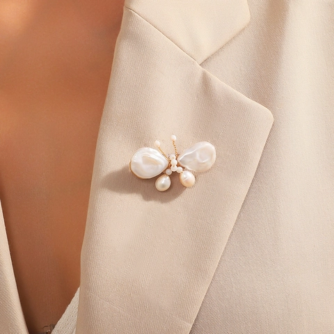 Spilla Farfalla Rame Barocco Perla de Agua Dulce Vintage Elegante Spilla Per Completi Cappotti Donne