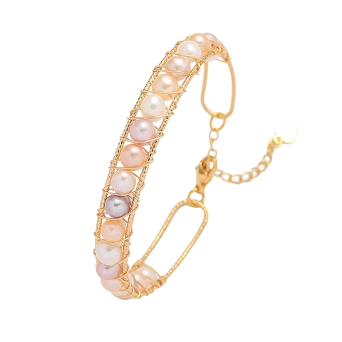 Bracciale In Filo Di Rame Avvolto A Mano Perle Catena Regolabile Ciondolo Cuore Moda Elegante Per Donna