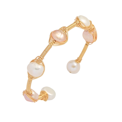 Bracciale Rigido In Rame Fatto A Mano Con Künstliche Perle Naturali D'acqua Dolce Elegante Vintage Aperto Per Donna