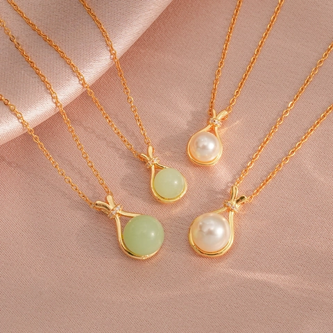 Collana Con Ciondolo Borsa Della Fortuna Retro In Acciaio Inossidabile Con Zircone Colorato Perla Artificial Faux Jade Per Donna Gioielli