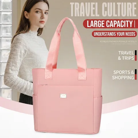 Solid Color Waterproof Oxford Cloth Tote Bag For Women Large Capacity Casual Shoulder Underarm Bag Lightweight Handbag