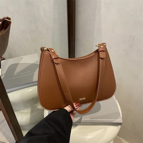 Bolso de Axila de Cuero PU Retro Francés para Mujer Minimalista Color Sólido Bolso Hobo Bolso de Hombro para Viaje Diario con Correa Ajustable