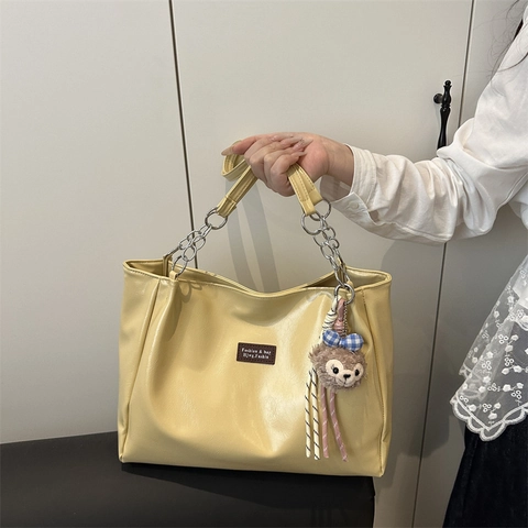 Große Kapazität PU Leder Einkaufstasche Mode Pendler Schultertasche Mit Kette Strap Minimalistisch Arbeit Schule Tasche Damen