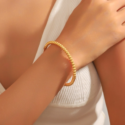 Minimalist Stainless Steel Ball Bead Bangle For Women Simple Trendy Polished Gold Color Fashion Jewelry