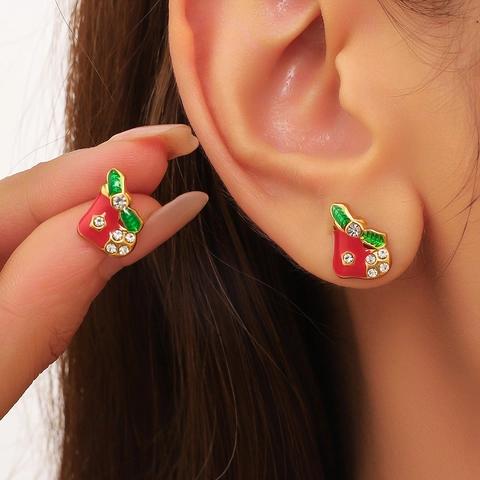 Weihnachtsstrumpf Emaille Ohrstecker Legierung Straß Feiertag Schmuck Damen