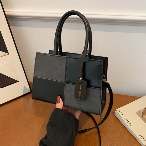 Mode Farbblock PU Leder Umhängetasche Für Damen Kleine Quadratische Schultertasche Handtasche Mit Griff Abnehmbarer Riemen