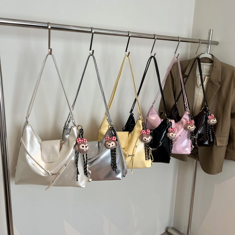 Retro Commuter Tote Bag For Women Large Capacity PU Leather Shoulder Bag Casual Fashion Crossbody Bag