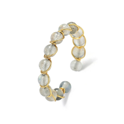 Anillo Envuelto En Alambre De Perlas De Labradorita Color Dorado Ajustable Banda Abierta Joyas Boho Para Mujeres