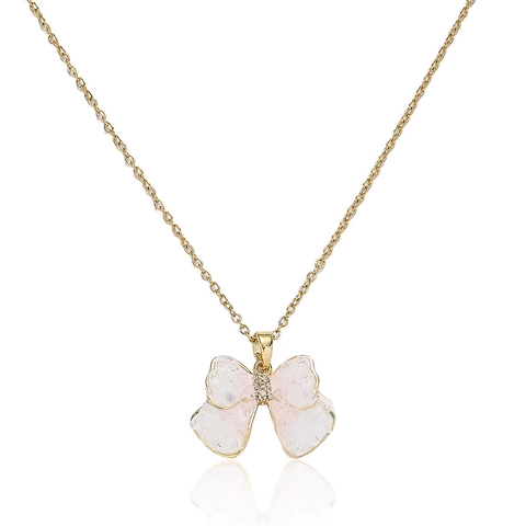 Collana Con Pendente A Farfalla Acciaio Al Titanio Texture Cristallo Rosa Zircone Intarsiato Gioielli Eleganti Per Donna Stile Dolce