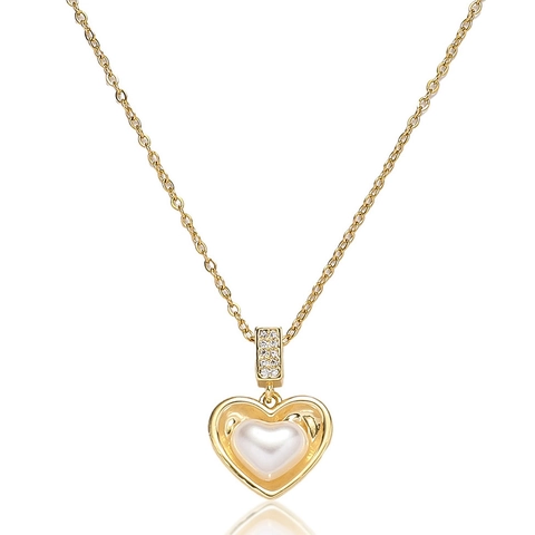 Damen Herz Anhänger Halskette Edelstahl Mit Herzförmiger Künstliche Perlenimitation Und Zirkonia Elegantes Modeschmuck
