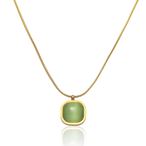 Collana Pendente Quadrato Acciaio Inossidabile Pietra Occhio Di Gatto Verde Catena Serpente Dorata Gioielli Donne