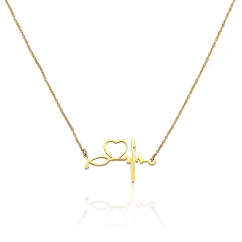 Stainless Steel EKG Heart Stethoscope Pendant Necklace For Women Gold Heartbeat Clavicle Chain Jewelry Nurse Doctor Gift
