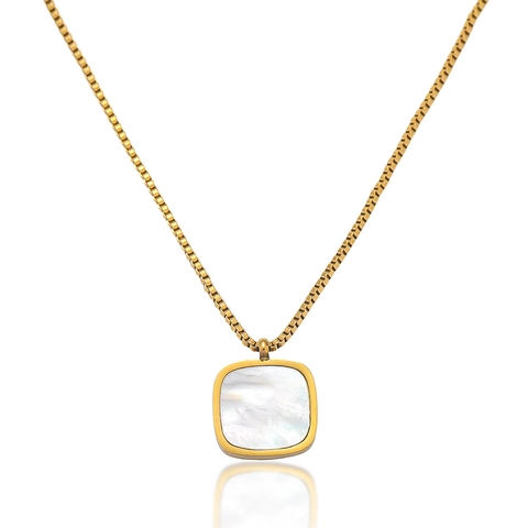 Collana Con Pendente Geometrico Quadrato In Madreperla Acciaio Inossidabile Placcato Oro Catena Veneziana Gioielli Donna