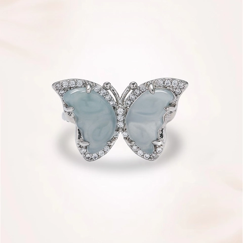 Butterfly Ring Retro Light Green Stone Alloy Zircon Adjustable Open Jewelry Korean Style Minimalist For Women Elegant Gift