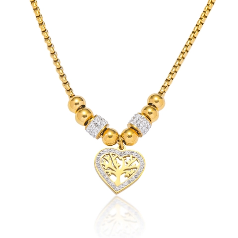 Collier Pendentif Coeur Arbre De Vie Acier Inoxydable Zircon Incrusté Chaîne Boîte Bijoux De Mode Pour Femmes