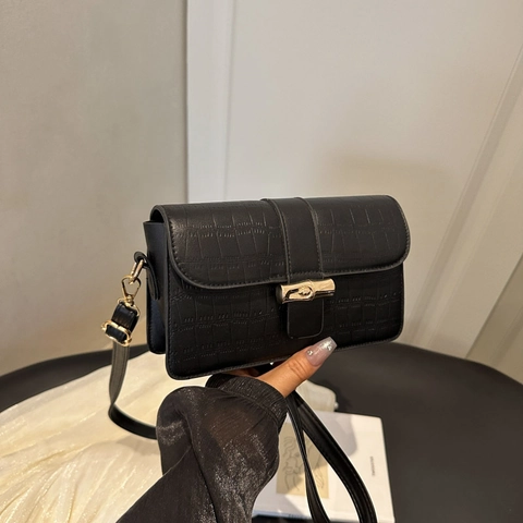 Sac à Épaule en Cuir PU Motif Crocodile pour Femmes Boucle Vintage en Bambou Or Sac Bandoulière Élégant Carré pour Navette