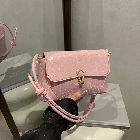 Sac à Sous-bras Femme en Cuir PU Motif Crocodile Boucle Métallique Dorée Sac à Bandoulière Tendance Rétro Quotidien