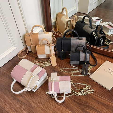Borsa Tracolla Color Block Pelle PU Trama Intrecciata Borsa A Mano Con Tracolla Rimovibile Borsa A Spalla Da Donna