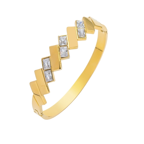 Geometrischer Gestufter Armreif Vergoldeter Edelstahl Rechteckiger Zirkonia Modeschmuck Für Damen Edel Und Modern