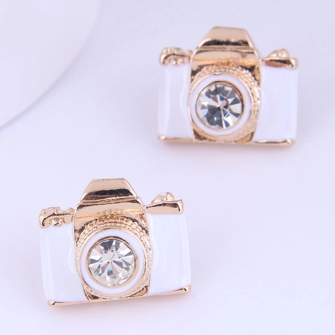 Retro Mini Camera Oorknopjes Legering Emaille Strass Decoratieve Sieraden Voor Vrouwen Meisjes