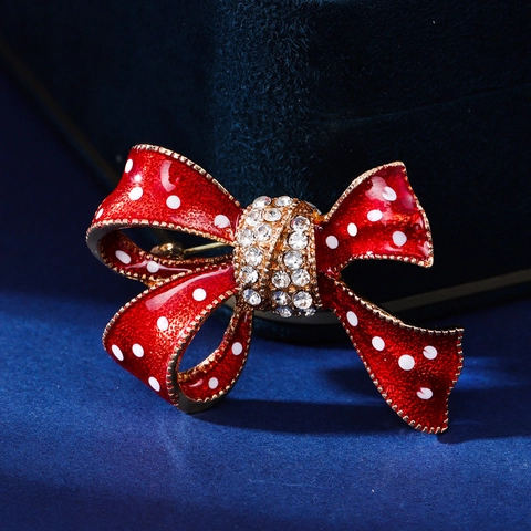 Spilla a Fiocco Pois in Lega Moderna Per Donna Rosso Smalto Strass Intarsiato Fiocco Spilla Elegante Gioielli Moda Regalo