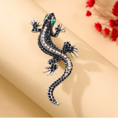 Broche de Gecko de Aleación Retro para Mujer con Forma de Lagarto Todo Strass Broches de Corsage de Animal Vintage para Banquete