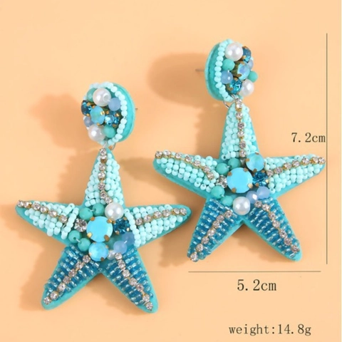 Starfish Drop Earrings Handmade Seed Beads Faux Artificial Pearl Rhinestone Bohemian Ocean Beach Vacation Style For Women