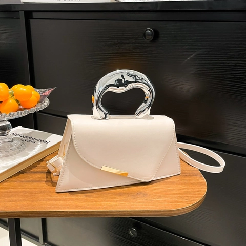 Modern Splicing Asymmetric Flap Handbag With Irregular Metal Handle PU Leather Crossbody Bag For Women Small Square Purse