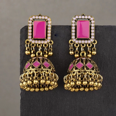 Vintage Ethnic Zinc Alloy Jhumka Bell Tassel Drop Earrings For Women Bohemian Geometric Enamel Dangle Earrings Jewelry Accessory