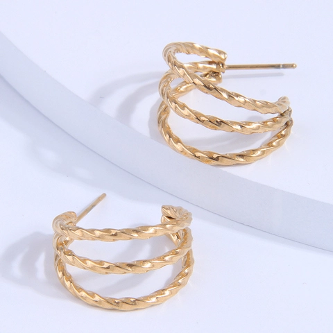 Gedraaide Touw Ring Oorbellen Titanium Staal Multi Laag Spiraal C-Vorm Knopjes Voor Vrouwen Minimalistische Sieraden